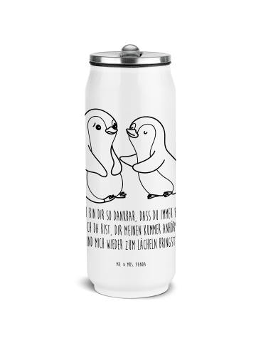 Mr. & Mrs. Panda Wasserflasche Pinguine trösten mit Spruch in Weiß