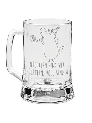 Mr. & Mrs. Panda Bierkrug Glas Einhorn Party mit Spruch in Transparent