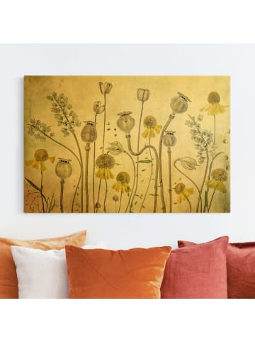 WALLART Leinwandbild Gold - Mohn und Helenium in Creme-Beige