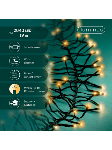 LUMINEO Lichterkette CLUSTER 2040 LED 19 m, schwarzes Kabel in warm weiß/klassisch warm