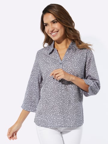 Sieh an! Schlupfbluse in grau-weiß-bedruckt