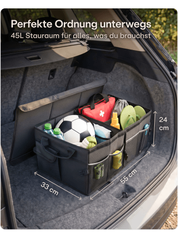 Praknu Kofferraum-Organizer mit Deckel 55 cm – Faltbar – 45L
