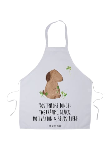 Mr. & Mrs. Panda Arbeitsschürze Hund Kleeblatt mit Spruch in Weiß