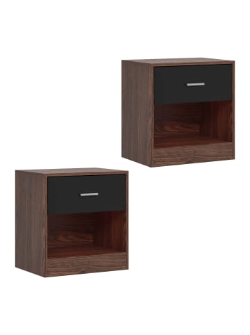 relaxdays 2 x Nachttisch in Braun/ Schwarz - (B)39 x (H)41 x (T)28 cm