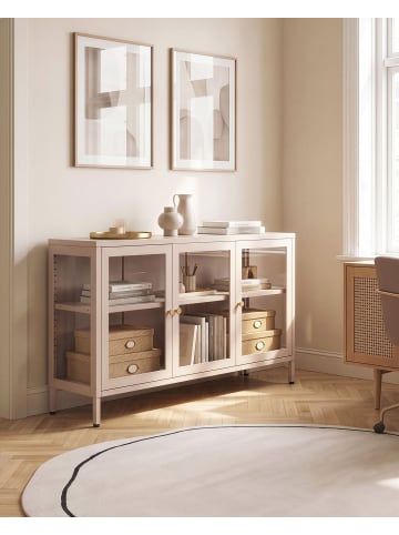 Beliani Vitrine NEWPORT in Beige/Gold - (W) 115 x (H) 64 x (L) 35 cm
