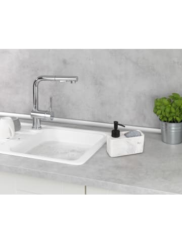 Wenko Spülmittelspender mit Schwammhalter RESA in Weiß, (B) 14,5 x (H) 14,3 x (L) 6 cm