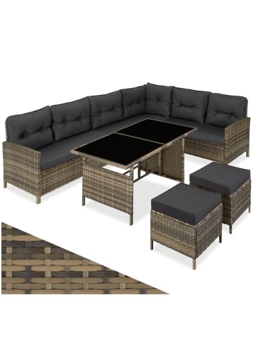 tectake Rattan Sitzgruppe mit Sicherheitsglasplatten, für 6 bis 8 Personen