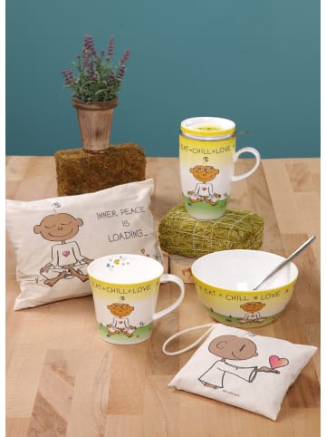 Goebel Teetasse mit Deckel und Sieb " Der kleine Yogi Eat Chill Love " in Bunt