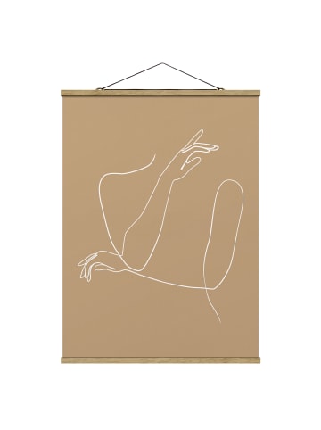 WALLART Stoffbild mit Posterleisten - Line Art Hände Frau Beige in Creme-Beige