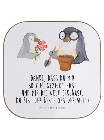Mr. & Mrs. Panda Bierdeckel Pinguin Opa Blumen pflanzen mit Spruch in Weiß