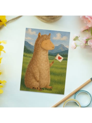 Mr. & Mrs. Panda Postkarte Alpaka Fahne Design ohne Spruch in Weiß