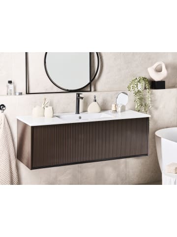 Beliani 2-tlg Badezimmerschrank mit Waschbecken MADIDI in Braun/Weiß
