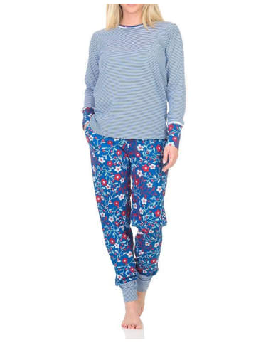 NORMANN Langarm Schlafanzug Pyjama Bündchen Streifen - 84816 in marine