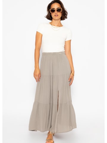 SASSYCLASSY Maxi Volantsrock in Crinkle-Optik in Taupe