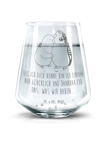 Mr. & Mrs. Panda Trinkgefäß Wellensittich Liebe mit Spruch in Transparent