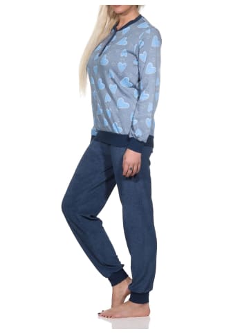 NORMANN langarm Frottee Schlafanzug Bündchen Herz - 81691 in marine