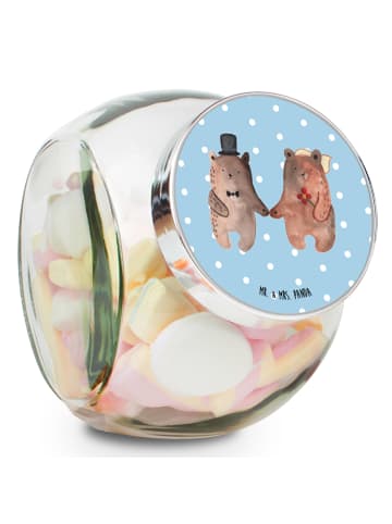 Mr. & Mrs. Panda Vorratsdose Glas Bär Heirat ohne Spruch in Blau Pastell