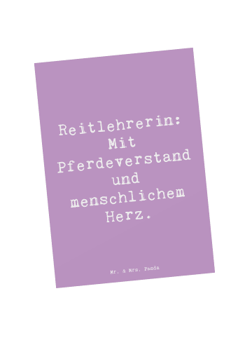Mr. & Mrs. Panda Postkarte Spruch Reitlehrerin Herz mit Spruch in Lavendeltraum