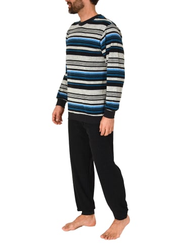 NORMANN Frottee Schlafanzug langarm Bündchen gestreifter - 75456 in hellblau