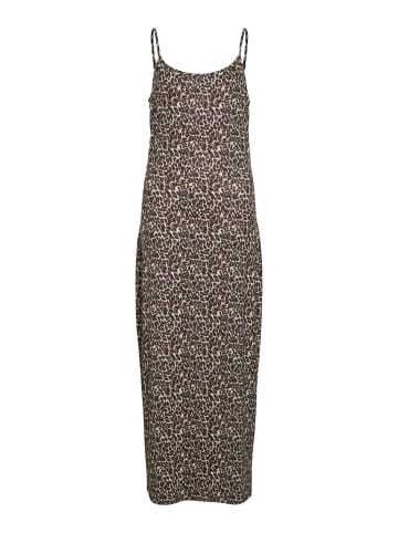 Vila Leopardenmuster Midikleid mit Spaghettiträgern in Beige-Schwarz