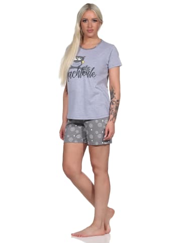 NORMANN Shorty Schlafanzug kurzarm Eulen und Punkten - 80044 in grau