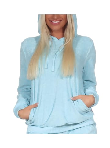 NORMANN Schlafanzug langarm Frottee Oberteil Pyjama Hoodie in hellblau