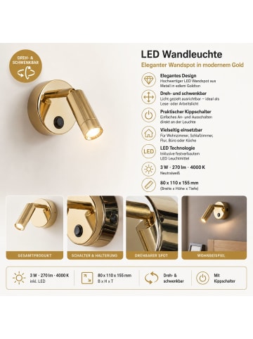 Licht-Erlebnisse Spot Strahler EEK F (B)8 x (H)11 cm in Gold