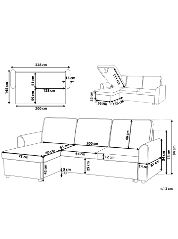 Beliani Ecksofa NESNA in Schwarz/Braun - (W) 228 x (H) 84 x (L) 145 cm