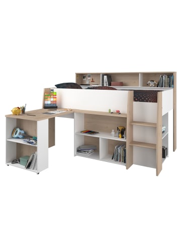 58 aufm Kessel HOCHBETT Parisot Lucas 90x200 Holznachbildung Weiß/Japanische Eiche