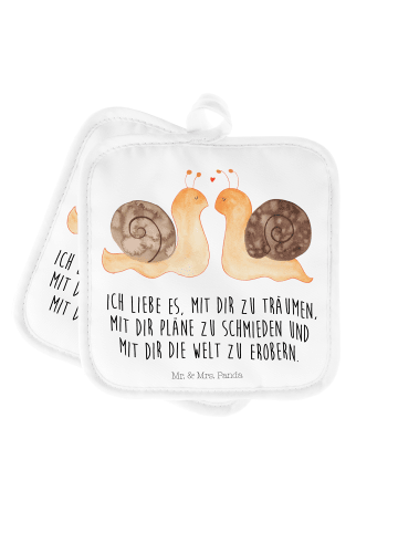 Mr. & Mrs. Panda 2er Set Topflappen  Schnecken Liebe mit Spruch in Weiß