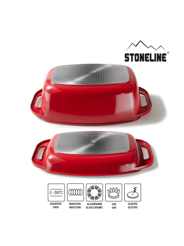 Stoneline Bräter Schmortopf 43x26 cm | mit Deckel in Rot