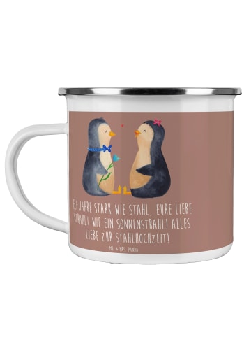 Mr. & Mrs. Panda Pott 11. Hochzeitstag Stahlhochzeit mit Spruch in Braun Pastell