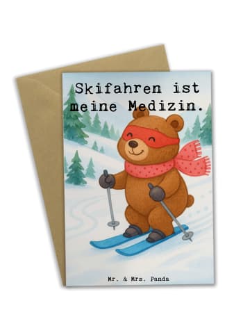 Mr. & Mrs. Panda Grußkarte Hase Skifahren Design mit Spruch in Weiß