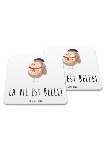 Mr. & Mrs. Panda Untersetzer Set Eule Frankreich mit Spruch in Weiß