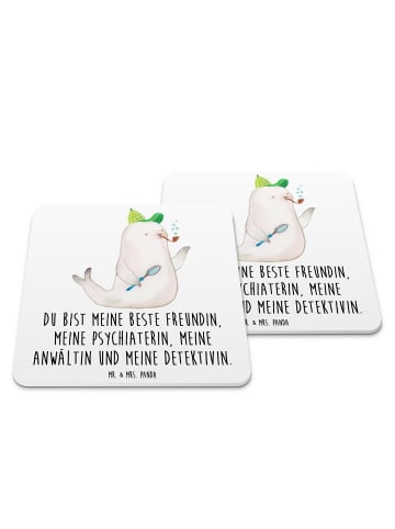 Mr. & Mrs. Panda Untersetzer Robbe Sherlock mit Spruch in Weiß