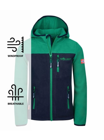 Trollkids Fleece-Jacke mit Kapuze "Stavanger" in Pfeffergrün/Marineblau