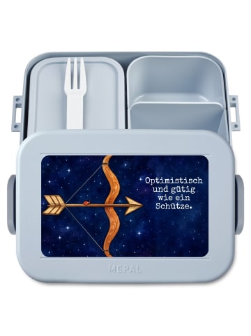 Mr. & Mrs. Panda Bento Box Sternzeichen Schütze Design mit Spruch in Blau Pastell