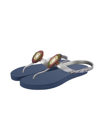 Uzurii Luxury Footwear platte hausschuhe Selena Silver Angel in navy blau