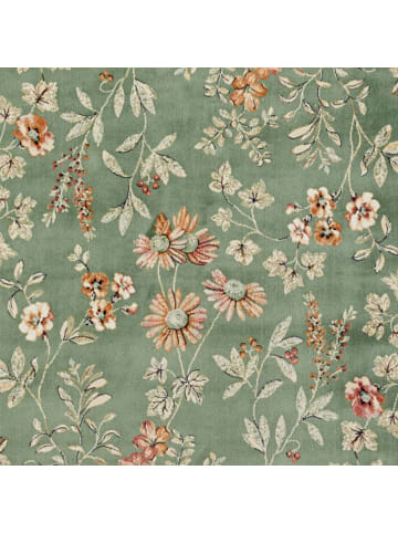 Orientalischer Samt Teppich Fransen Oriental Flowers in Grün