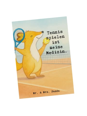 Mr. & Mrs. Panda Postkarte Fuchs Tennis spielen Design mit Spruch in Weiß