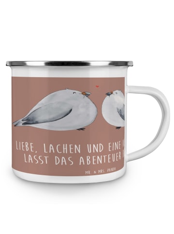 Mr. & Mrs. Panda Trinkbecher Verlobungsfeier Abenteuer mit Spruch in Braun Pastell