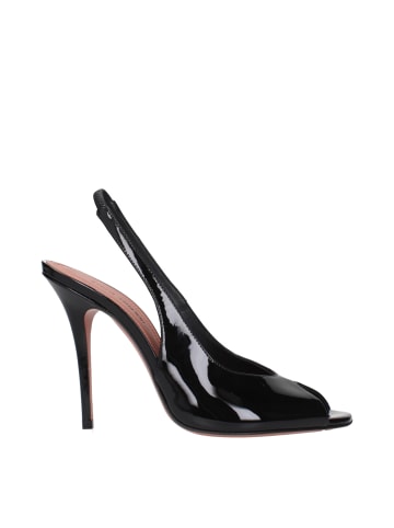 Amina Muaddi Schwarz Leder Stiletto Absatz Sandalen