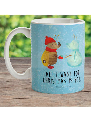 Mr. & Mrs. Panda Haferl Nachtfalter Schneemann mit Spruch in Eisblau