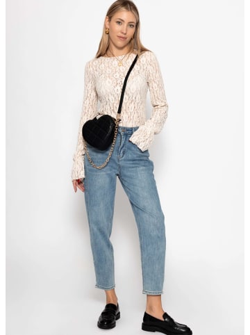 SASSYCLASSY Spitzenshirt mit Volantsärmel Set in Schwarz-Creme