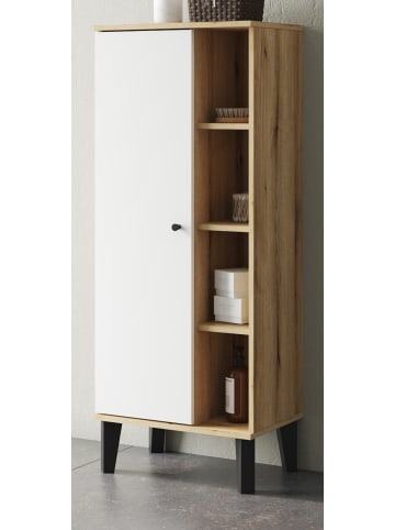 Furn.Design Bad-Midischrank weiß, Evoke Eiche, Badmöbel Kommode, 51 x 128 cm