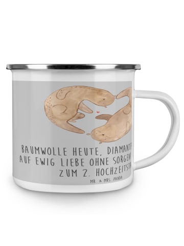 Mr. & Mrs. Panda Camping Emaille Tasse 2. Hochzeitstag Baumwollh... in Heather Grey