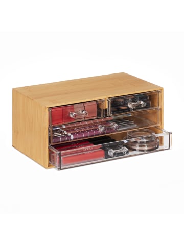 relaxdays Make Up Organizer in Natur/ Transparent - (B)23,5 x (H)11 x (T)15 cm