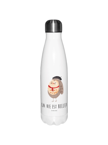 Mr. & Mrs. Panda Wasserflasche Eule Frankreich mit Spruch in Weiß