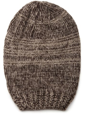 styleBREAKER Strick Loop und Beanie Set in Braun-Beige