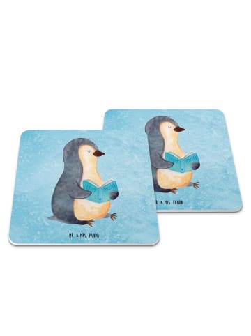 Mr. & Mrs. Panda Untersetzer für Gläser Pinguin Buch ohne Spruch in Eisblau